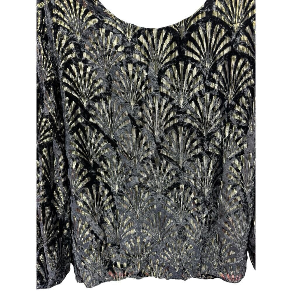 Alice + Olivia Black Metallic Art Deco Blouse Small 3/4 Sleeve Party Top - Picture 4 of 12